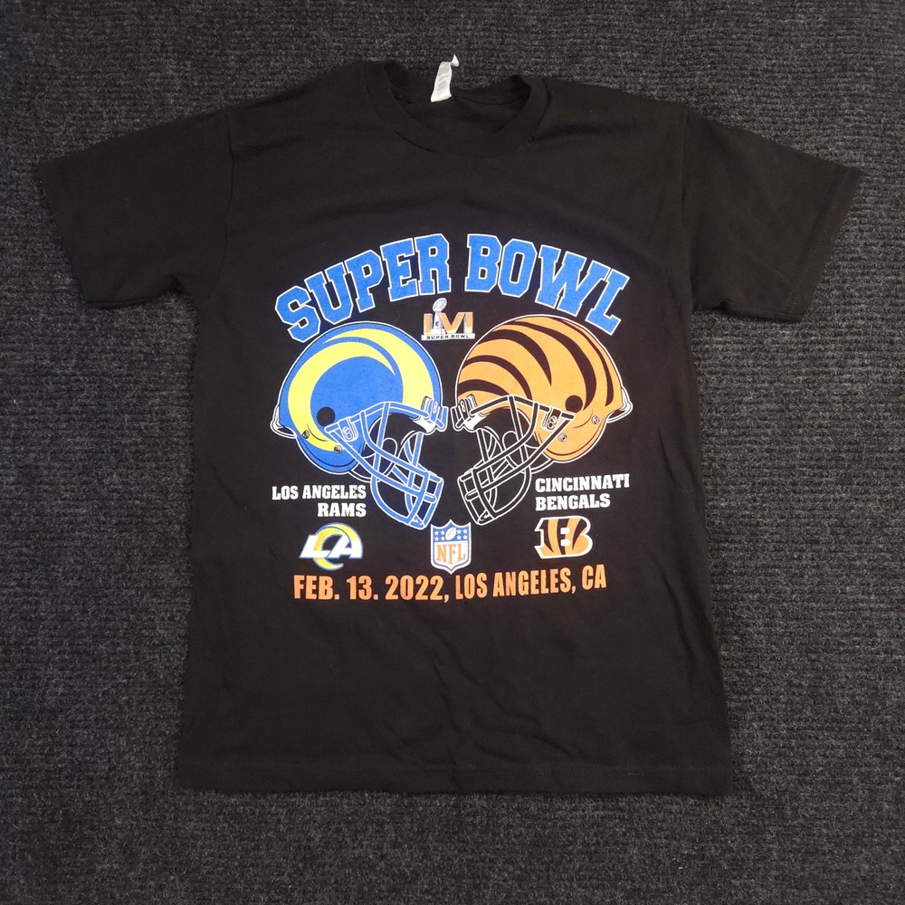 Super Bowl LVI 2022 Rams Bengals Black Graphic T Shirt Juniors Small Womens XS‎